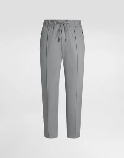 Dolce & Gabbana Cotton Gabardine Jogging Trousers In Gray