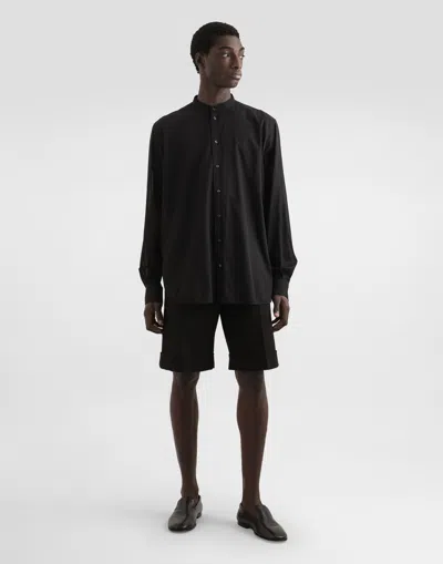 Dolce & Gabbana Cotton Canvas Mandarin Shirt In Black