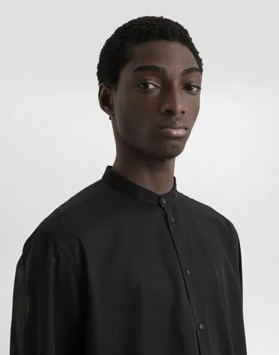 Dolce & Gabbana Cotton Canvas Mandarin Shirt In Black