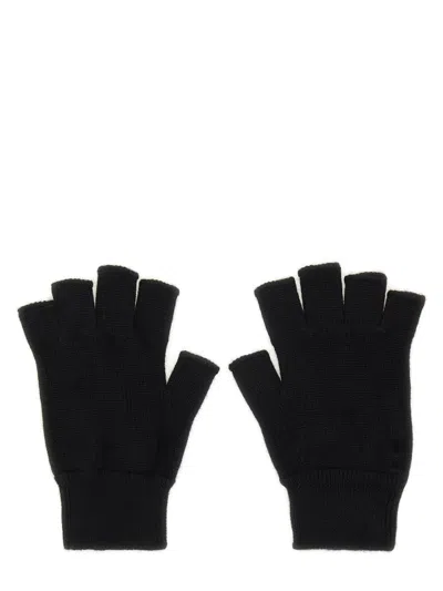 Rick Owens Knuckle Buttoned Ribbed Fingerless Gloves In Black