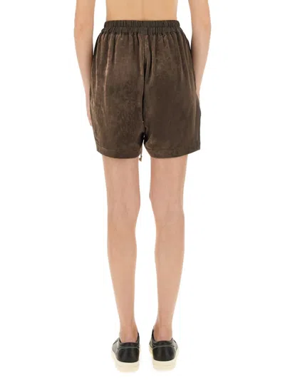 Rick Owens Velvet Texture Elastic Waistband Shorts In Brown