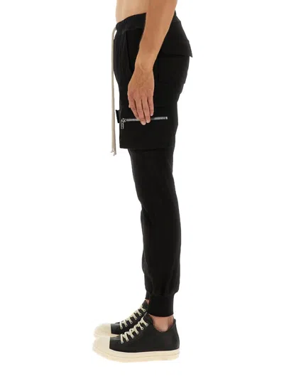 Rick Owens Mastodon Cargo Pockets Elastic Waistband Trousers In Black