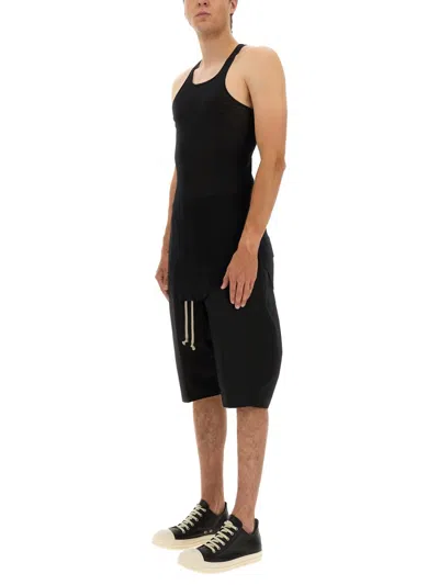 Rick Owens Bauhaus Organic Cotton Bermuda Shorts With Leather Details In Black