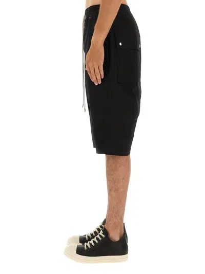 Rick Owens Bauhaus Organic Cotton Bermuda Shorts With Leather Details In Black