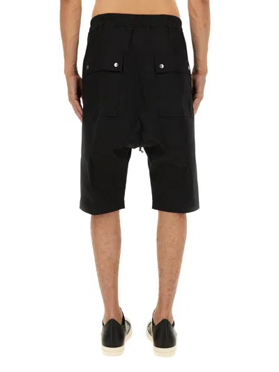 Rick Owens Bauhaus Organic Cotton Bermuda Shorts With Leather Details In Black