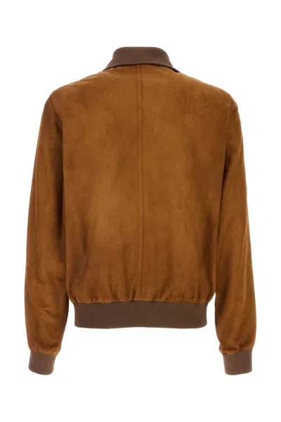 Prada Suede Jacket With Ribbed Cuffs And Hem In Orange