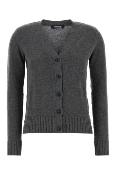 's Max Mara Apollo Wool Cardigan With Elbow Patches In Gray