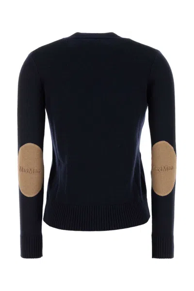 S Max Mara Wool V-neck Cardigan With Elbow Patches In Blue