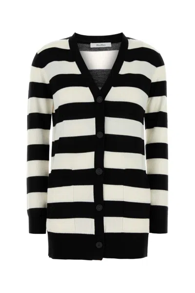 Max Mara Knitwear With Striped Pattern And V-neckline In Black