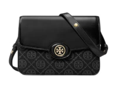 Pre-owned Tory Burch Women's  T Monogram Robinson Spazzolato Convertible Shoulder Bag In Black