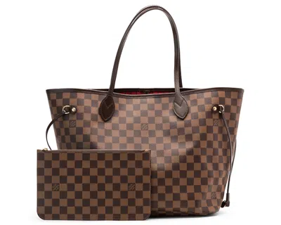Pre-owned Louis Vuitton Women's  Neverfull Damier Ebene Mm Cerise Lining In Multi