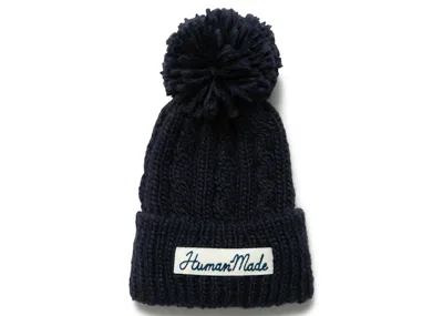 Pre-owned Human Made Cable Pop Beanie In Navy Blue