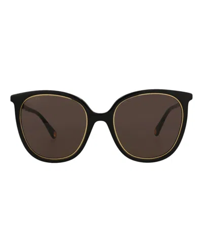 Pre-owned Gucci Women's  Roundframe Acetate Sunglasses In Black Black Brown (gg1076s/30012794/002)