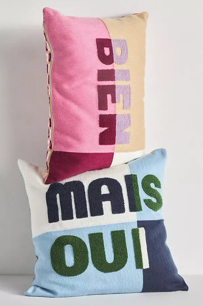 Anthropologie Avery Cotton Embroidered Colorblock Pillow In Multi