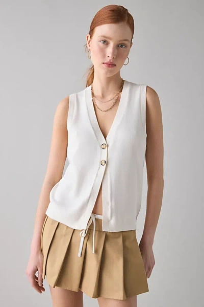 Bdg Monica Button-front Flyaway Sweater Vest Top In White, Women's At Urban Outfitters