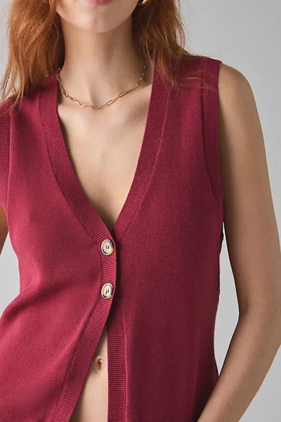 Bdg Monica Button-front Flyaway Sweater Vest Top In Red, Women's At Urban Outfitters