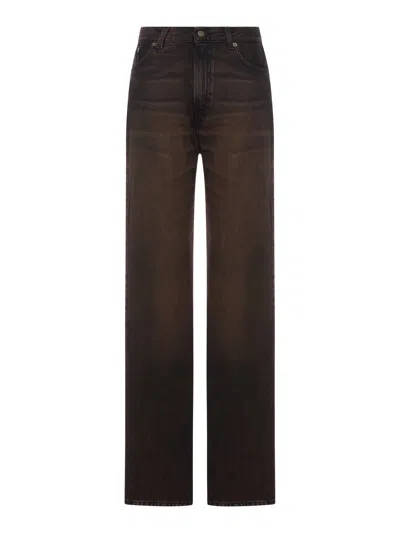 Haikure Brown Vintage Effect Korea Jeans