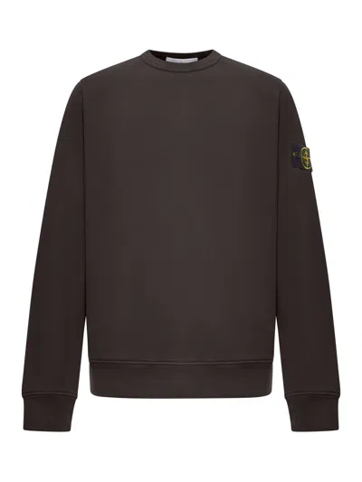 Stone Island Crew Neck Sweater Ribbed Finish In Brown