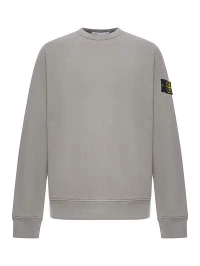 Stone Island Crewneck Cotton Sweatshirt With Compass Logo In Gray