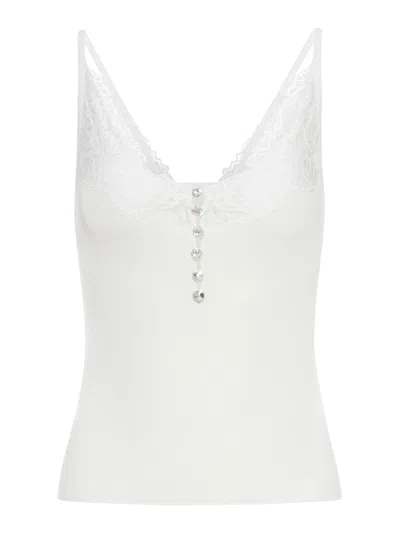 Self-portrait Ribbed Top With Lace In White