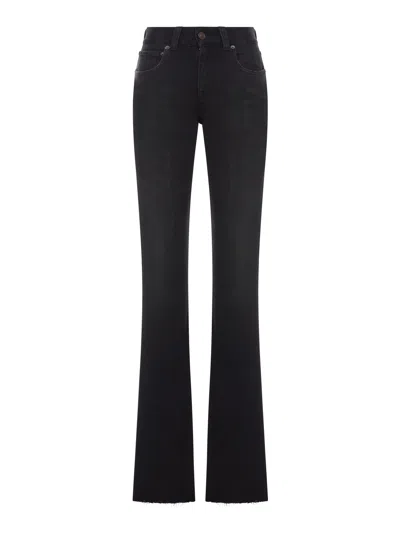 Balenciaga Flared Trousers With High Waist And Raw Hem In Black