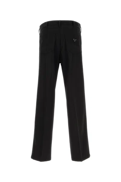 Prada Pantalone In Gabardine Nero Uomo In Black