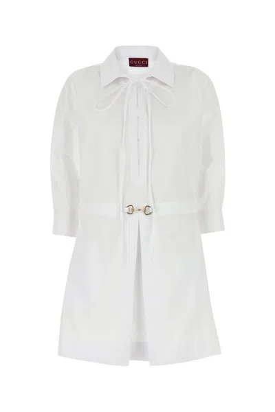 Gucci Abito Chemisier In Popeline Bianco Donna In Multi