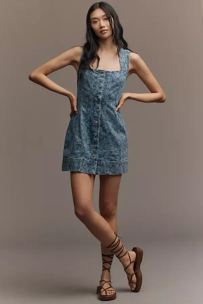 Good American Sleeveless Button-front Power Stretch Denim Mini Dress