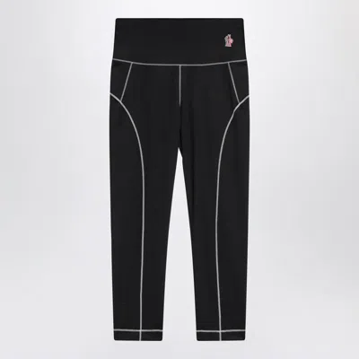 Moncler Leggings With Logo Patch And Contrast Stitching In Black