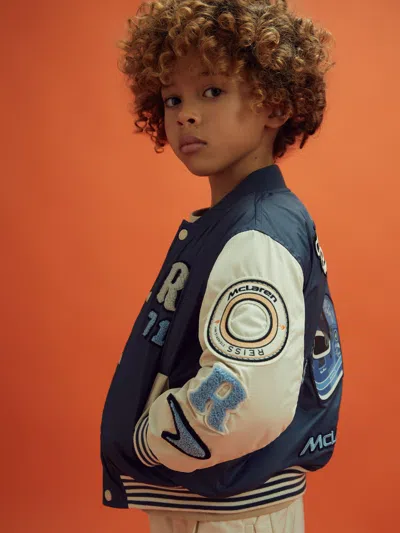 Reiss Mclaren X Mclaren F1 Team Airforce Blue/ecru Junior Mclaren F1 Patch Varsity Bomber Jacket