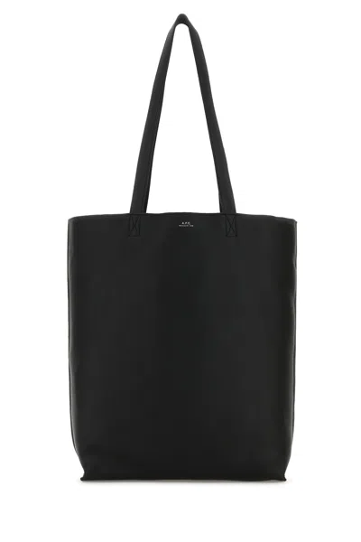 Apc A.p.c. Black Leather Maiko Shopping Bag In Black
