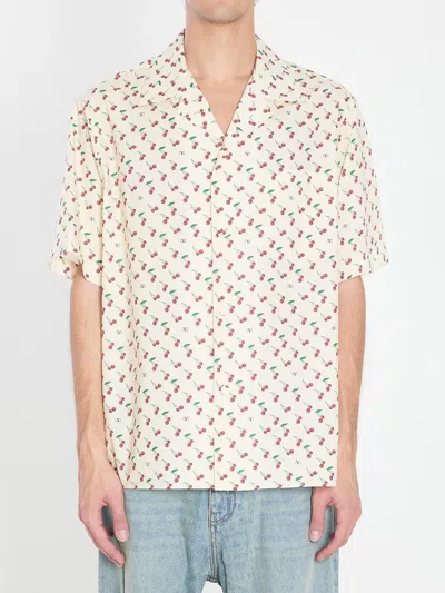 Valentino Cotton Poplin Bowling Shirt With Cherryfic Print In Neutral