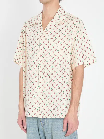 Valentino Cotton Poplin Bowling Shirt With Cherryfic Print In Neutral
