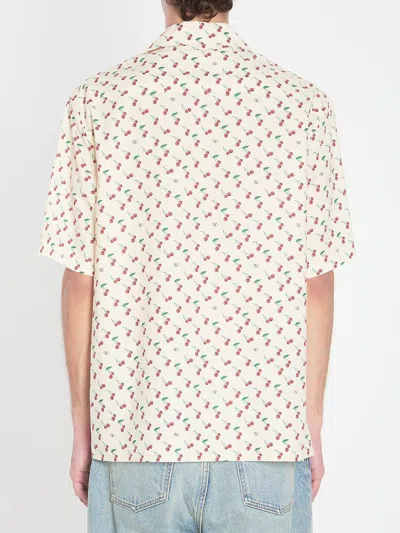 Valentino Cotton Poplin Bowling Shirt With Cherryfic Print In Neutral