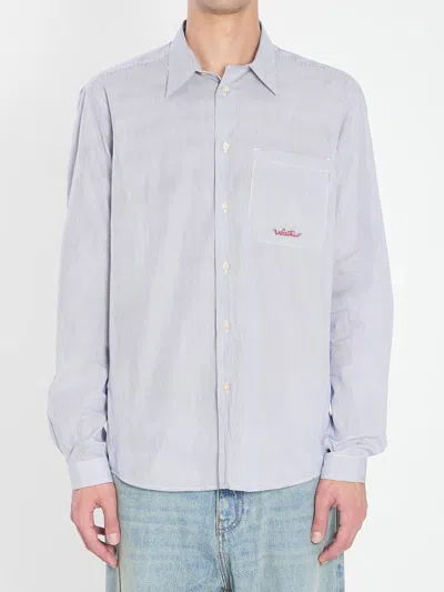 Valentino Striped Shirt With Embroidered Logo In Blue