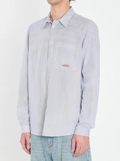Valentino Striped Shirt With Embroidered Logo In Blue