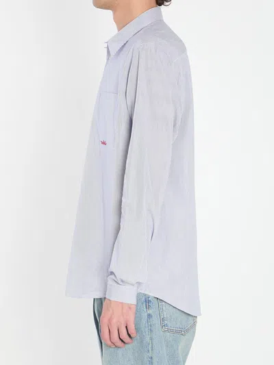 Valentino Striped Shirt With Embroidered Logo In Blue