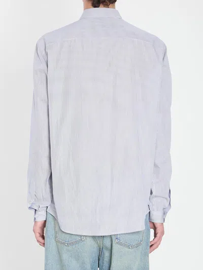 Valentino Striped Shirt With Embroidered Logo In Blue