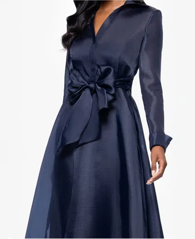 Betsy & Adam Women's Solid-color Tie-front Long Shirtdress