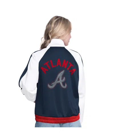 G-iii Sports By Carl Banks Women'sâ White/navy Minnesota Twins Rally Rhinestone Raglan Full-zip Track Jacket In White