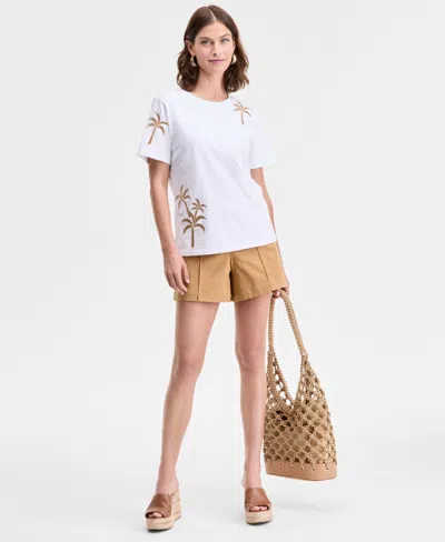 Inc International Concepts Women's Palm Cotton Graphic T-shirt, Exclusively At Macy's In White