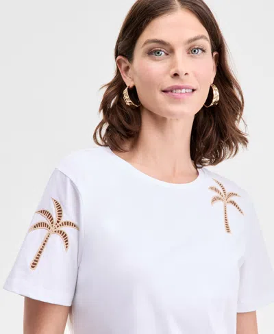 Inc International Concepts Women's Palm Cotton Graphic T-shirt, Exclusively At Macy's In White