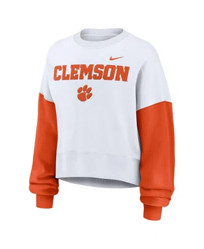 Nike Women's White Clemson Tigers Oversized Color-block Pullover Sweatshirt