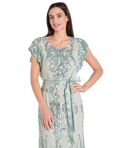 R & M Richards Women's Short-sleeve Sequined Gown In Green