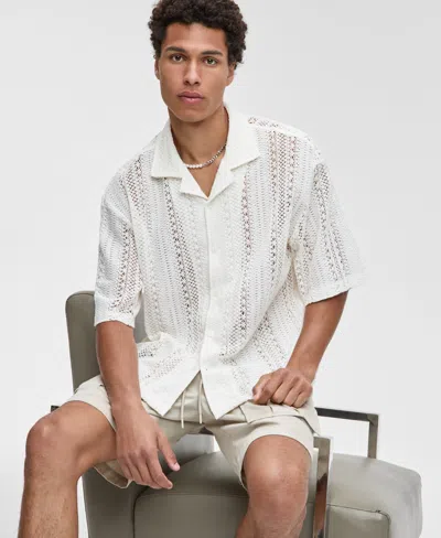 Mode Of One Men's Relaxed-fit Textured Crochet Button-down Camp Shirt, Exclusively At Macy's