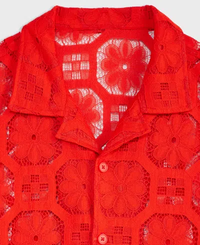 Mode Of One Men's Relaxed-fit Textured Geometric Lace Button-down Camp Shirt, Exclusively At Macy's