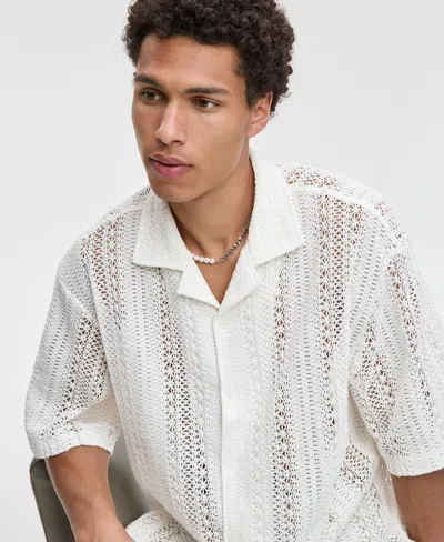 Mode Of One Men's Relaxed-fit Textured Crochet Button-down Camp Shirt, Exclusively At Macy's