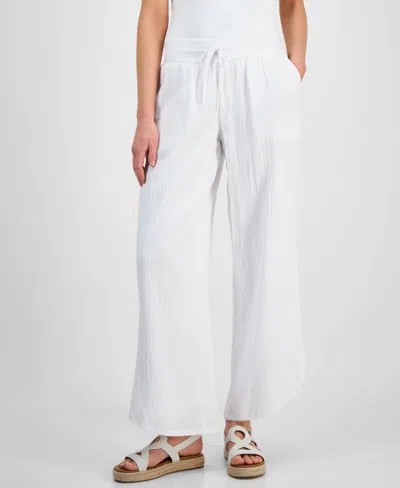 Jm Collection Women's Cotton Tulip-hem Gauze Pants, Exclusively At Macy's In White
