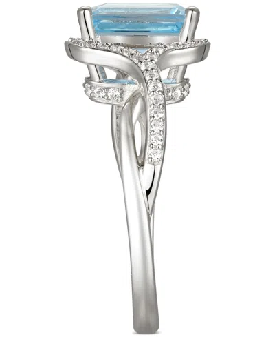 Macy's Blue Topaz (2-5/8 Ct. T.w.) & Diamond (1/4 Ct. T.w.) Halo Twist Ring In 14k White Gold