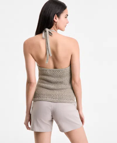 Inc International Concepts Women's Floral-applique Metallic-knit Halter Top, Exclusively At Macy's